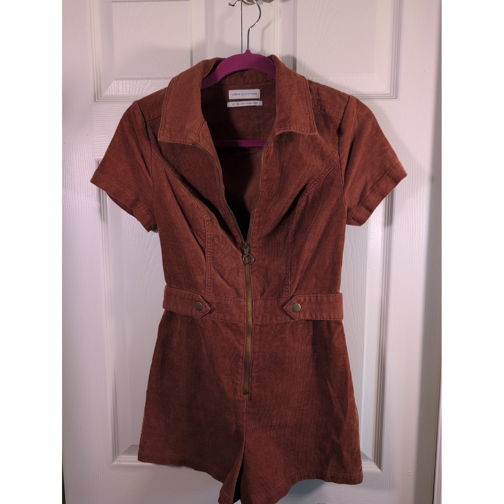 Urban Outfitters Short Sleeve Corduroy Playsuit In Brown Size Small